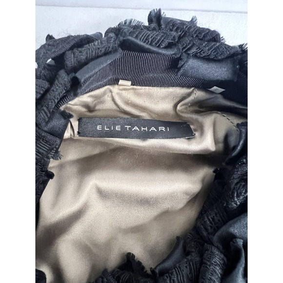 Elie Tahari Jacket Womens Large‎ Black Ruffle Collar Pleated Textured Stripe - Picture 6 of 8